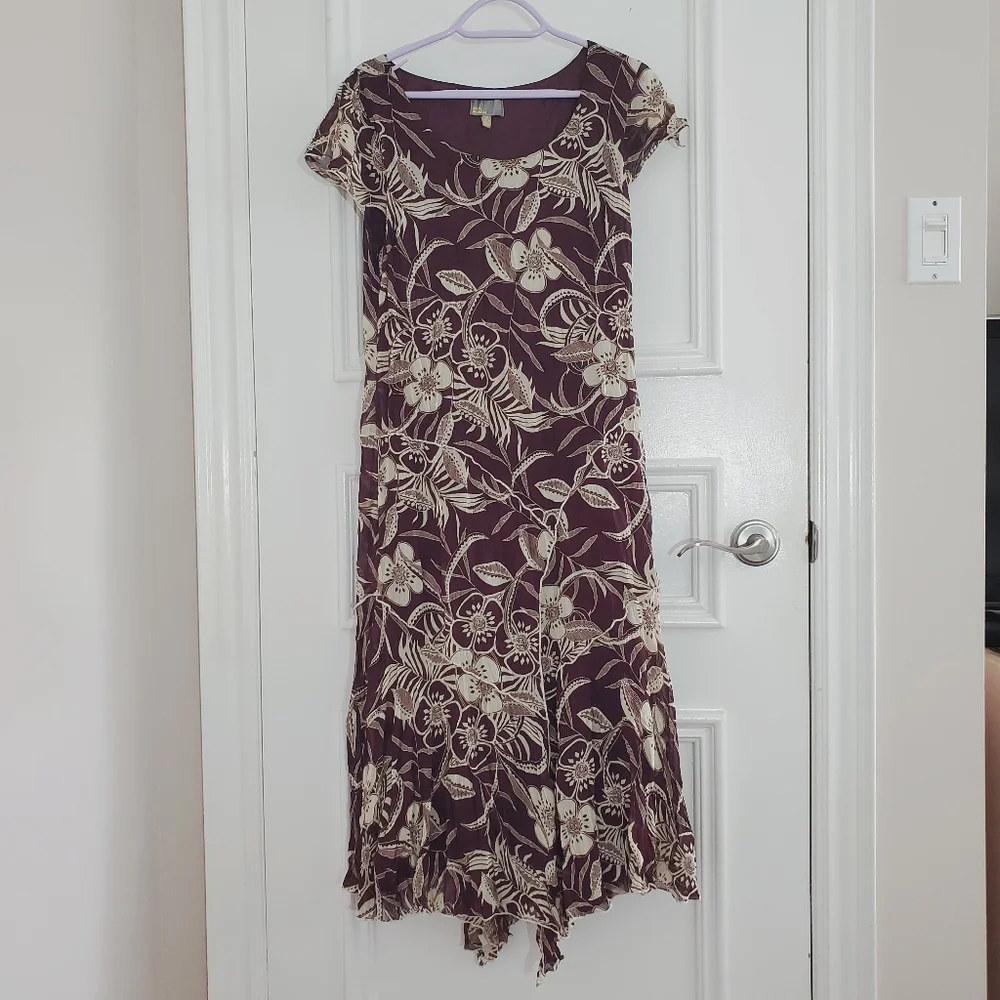 Vintage 80's Crepe Floral Short Sleeved Maxi Dress By Linea Domani Italy - Picture 15 of 16